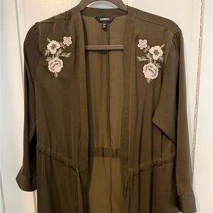 Express Olive Kimono with Floral Details